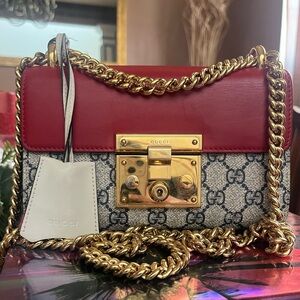 GG SUPREME MONOGRAM SMALL PADLOCK SHOULDER BAG